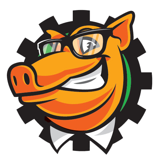 WebGruntz mascot — a smiling pig in glasses and a gear